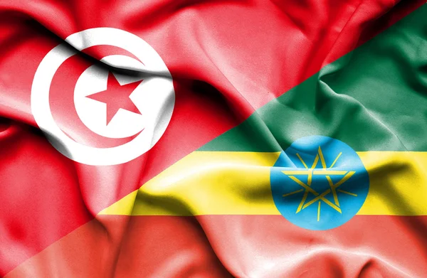 Vlající vlajka Etiopie a Tuniska — Stock fotografie