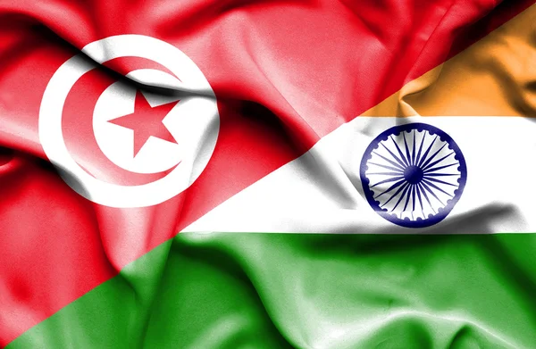 Waving flag of India and Tunisia — Stock Photo, Image