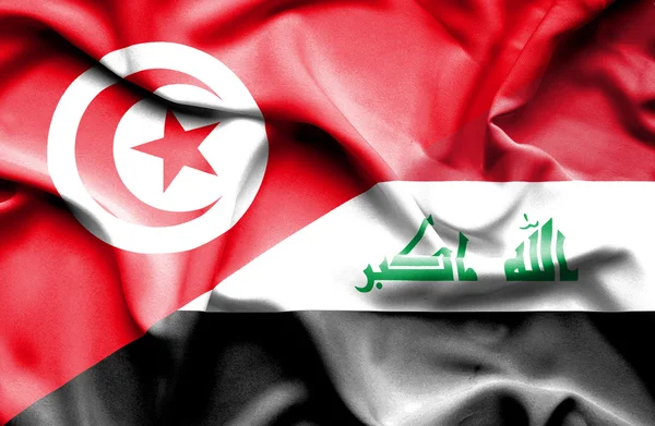 Waving flag of Iraq and Tunisia — Stock Photo, Image