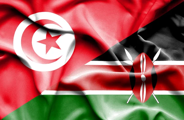 Kenya och Tunisien viftande flagga — Stockfoto