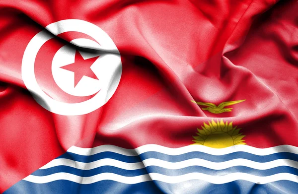 Wapperende vlag van kiribati en Tunesië — Stockfoto