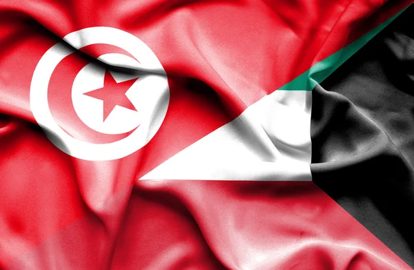 Waving flag of Kuwait and Tunisia — Stock Photo, Image