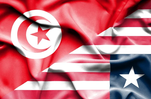 Bandera ondeante de Liberia y Túnez — Foto de Stock
