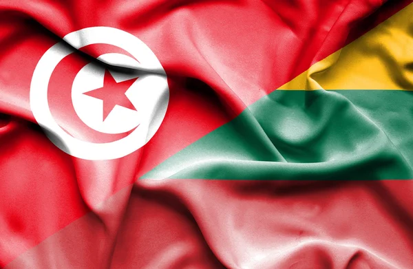 Waving flag of Lithuania and Tunisia — Stock Photo, Image