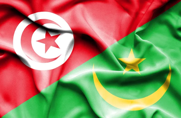 Wapperende vlag van Mauritanië en Tunesië — Stockfoto