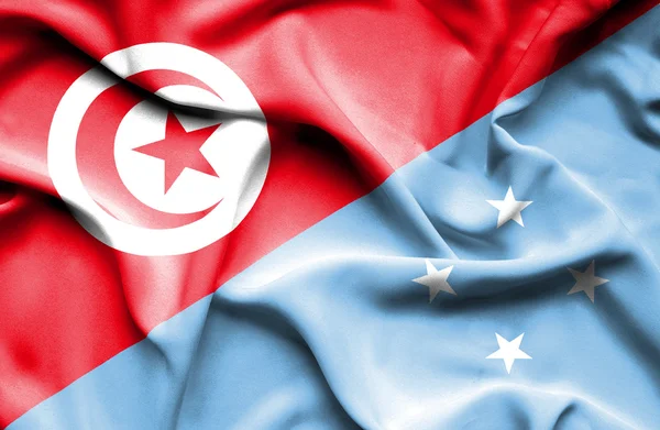 Waving flag of Micronesia and Tunisia — Stock Photo, Image