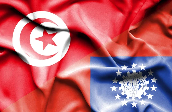 Waving flag of Myanmar and Tunisia — Stock Photo, Image