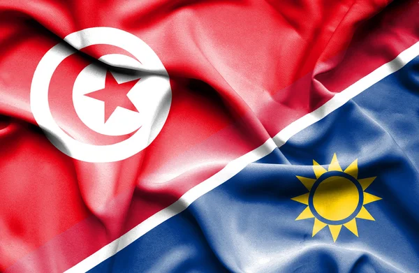 Waving flag of Namibia and Tunisia — Stock Photo, Image