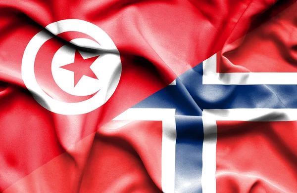 Machać flaga Norwegii i Tunezja — Zdjęcie stockowe