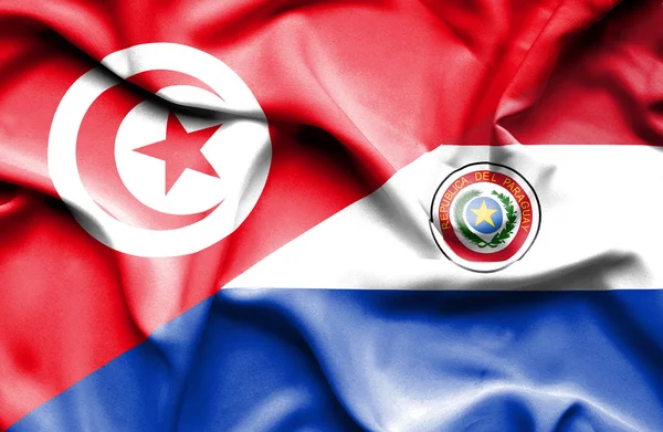 Waving flag of Paraguay and Tunisia — Stock Photo, Image