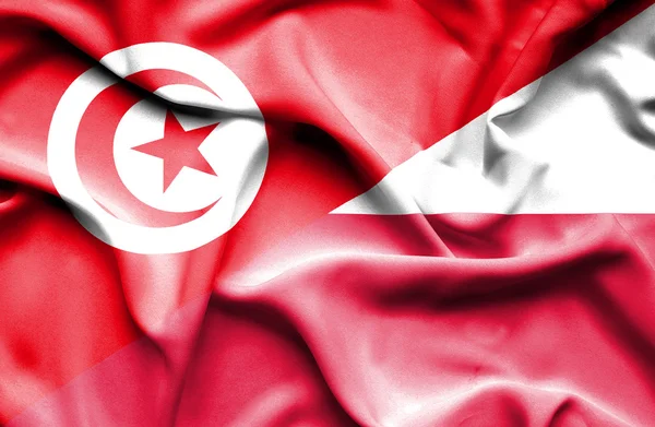 Waving flag of Poland and Tunisia — стокове фото