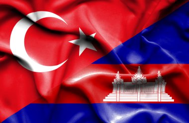 Kamboçya ve Türk bayrağı sallayarak
