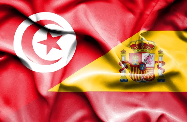 Κουνώντας τη σημαία της Ισπανίας και της Τυνησίας — Φωτογραφία Αρχείου
