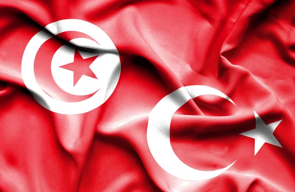 トルコ ・ チュニジアの旗を振っています。 — ストック写真