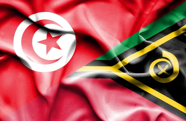 Wapperende vlag van vanuatu en Tunesië — Stockfoto