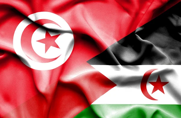 Wapperende vlag van de westelijke sahara en Tunesië — Stockfoto