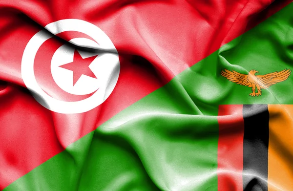 Waving flag of Zimbabwe and Tunisia — Stock Photo, Image