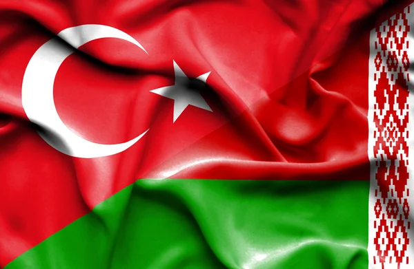 Waving flag of Belarus and Turkey