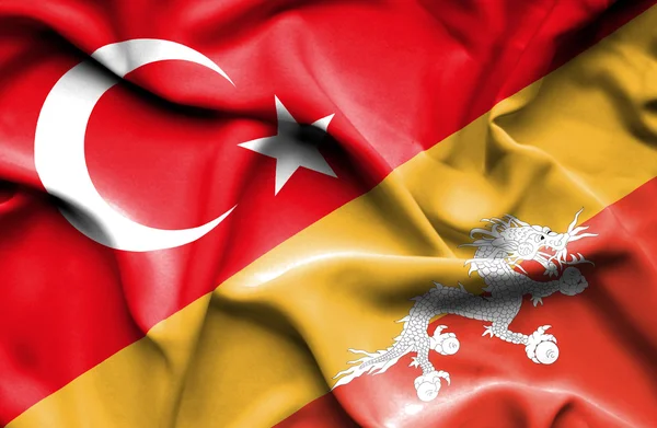 Waving flag of Bhutan and Turkey — Stock Photo, Image