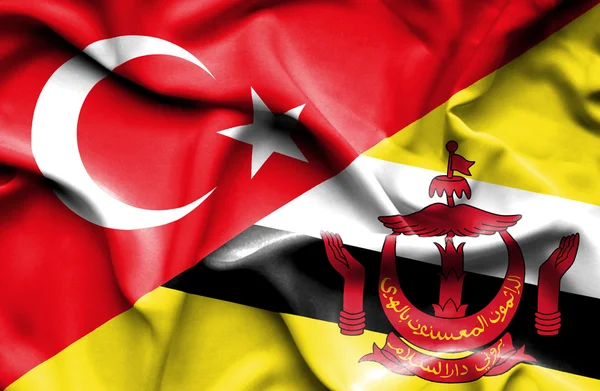 Waving flag of Brunei and Turkey — Stock Photo, Image