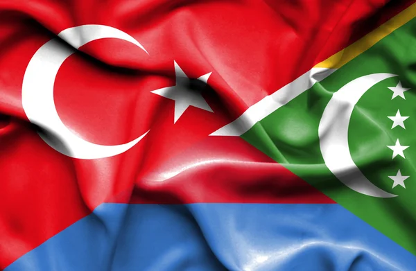 Waving flag of Comoros and Turkey — Stock Photo, Image