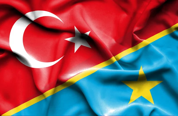 コンゴ民主共和国とトルコの旗を振っています。 — ストック写真