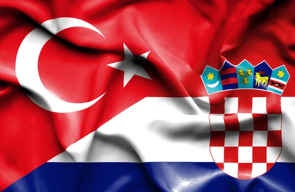 Hırvatistan ve Türkiye'nin bayrak sallayarak — Stok fotoğraf