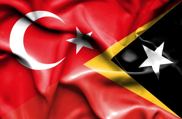 Waving flag of East Timor and Turkey