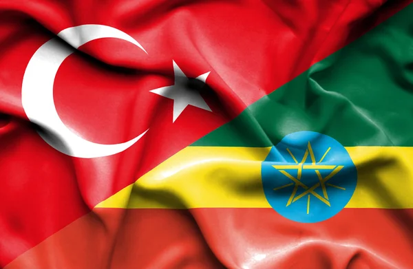Waving flag of Ethiopia and Turkey
