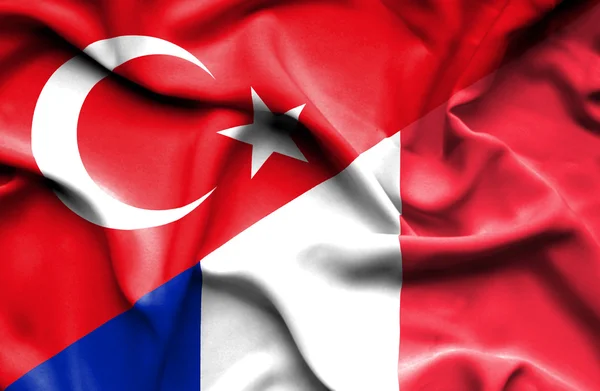 Frankrike och Turkiet viftande flagga — Stockfoto