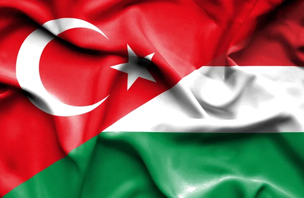 Waving flag of Hungary and Turkey — Stock Photo, Image