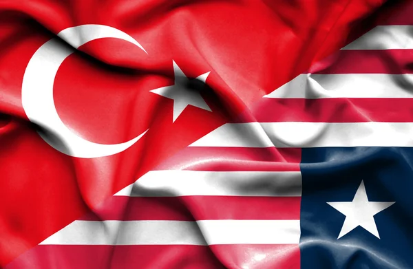 Bandera ondeante de Liberia y Turquía — Foto de Stock