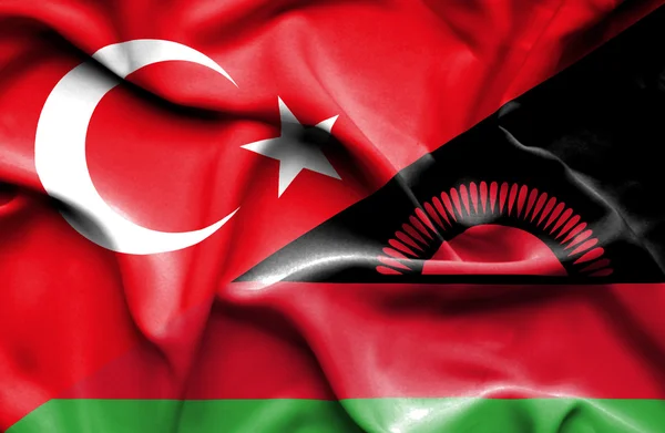 Waving flag of Malawi and Turkey — Stock Photo, Image