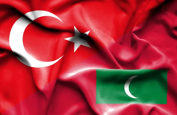 Waving flag of Maldives and Turkey — Stock Photo, Image