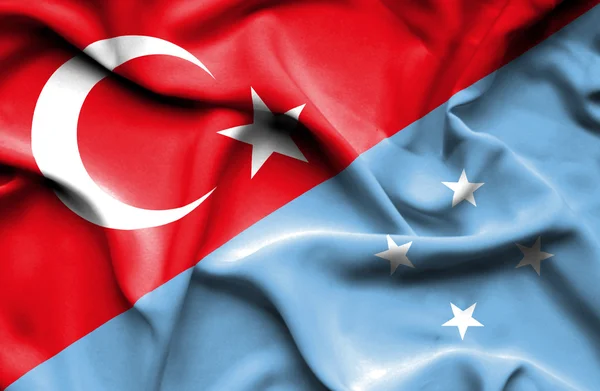 Κουνώντας τη σημαία της Μικρονησίας και της Τουρκίας — Φωτογραφία Αρχείου