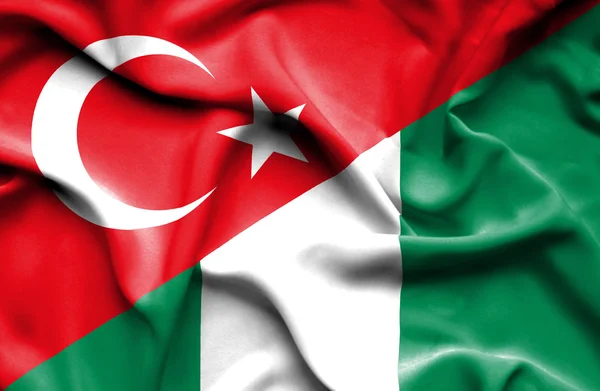 Waving flag of Nigeria and Turkey — Stock Photo, Image