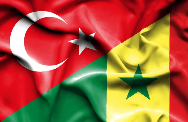 Waving flag of Senegal and Turkey — Stock Photo, Image