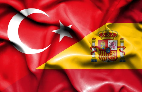 Κουνώντας τη σημαία της Ισπανίας και της Τουρκίας — Φωτογραφία Αρχείου