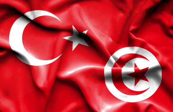 Sventolando bandiera di Tunisia e Turchia — Foto Stock