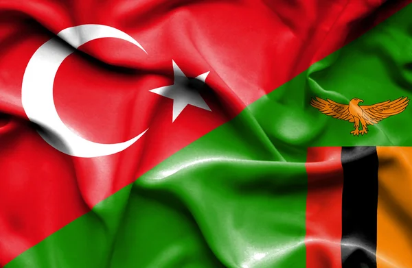 Waving flag of Zimbabwe and Turkey — Stock Photo, Image