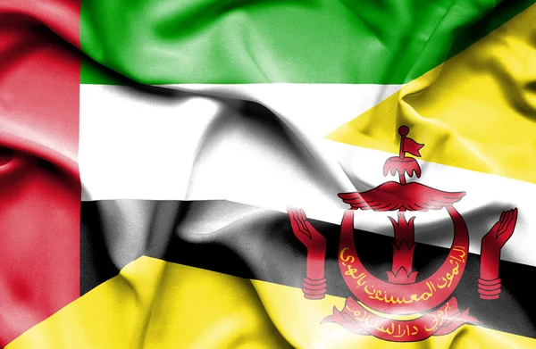 那飘扬的旗帜，文莱和阿拉伯联合酋长国 — 图库照片