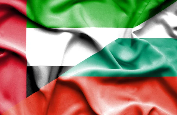 Waving flag of Bulgaria and United Arab Emirates — Stock Photo, Image