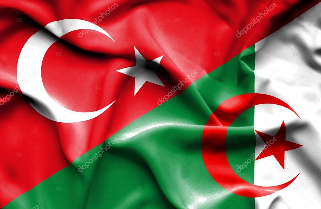 Waving flag of Algeria and Turkey