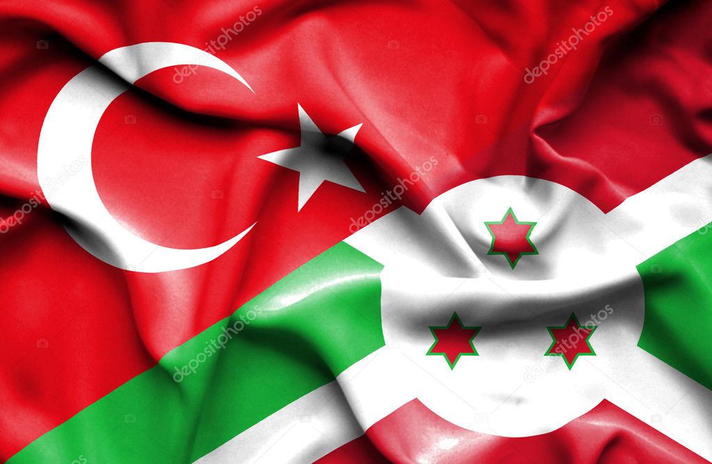 Waving flag of Burundi and Turkey