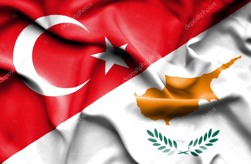 Waving flag of Cyprus and Turkey