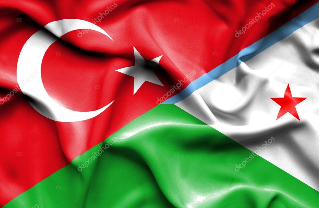 Waving flag of Dijbouti and Turkey