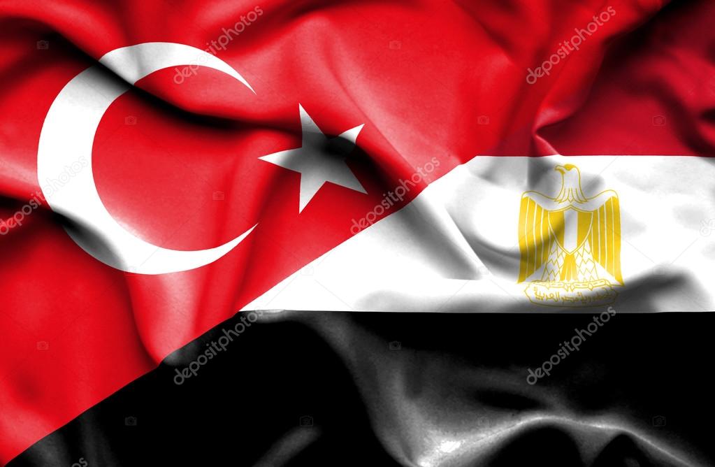Waving flag of Egypt and Turkey