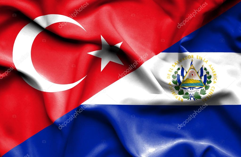 Waving flag of El Salvador and Turkey
