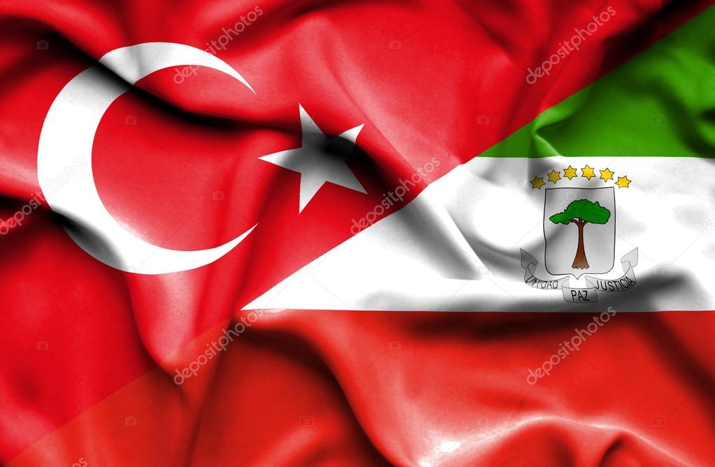 Waving flag of Equatorial Giuinea and Turkey