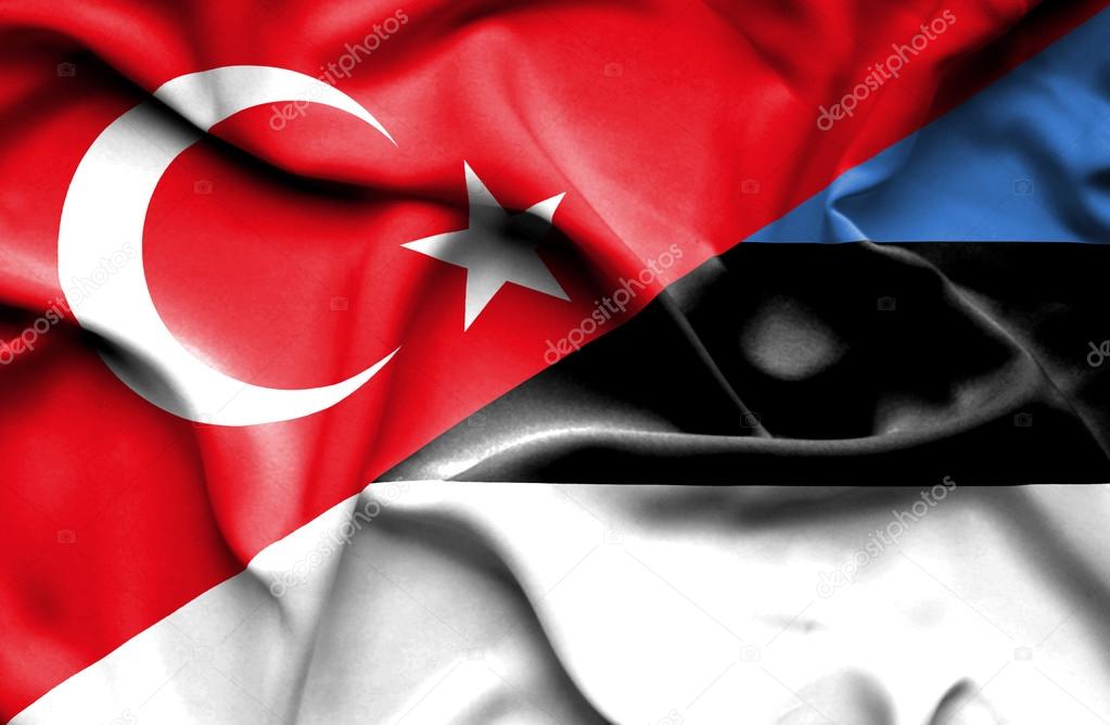 Waving flag of Estonia and Turkey